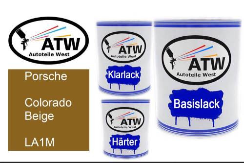Porsche, Colorado Beige, LA1M: 1L Lackdose + 1L Klarlack + 500ml Härter - Set, von ATW Autoteile West.
